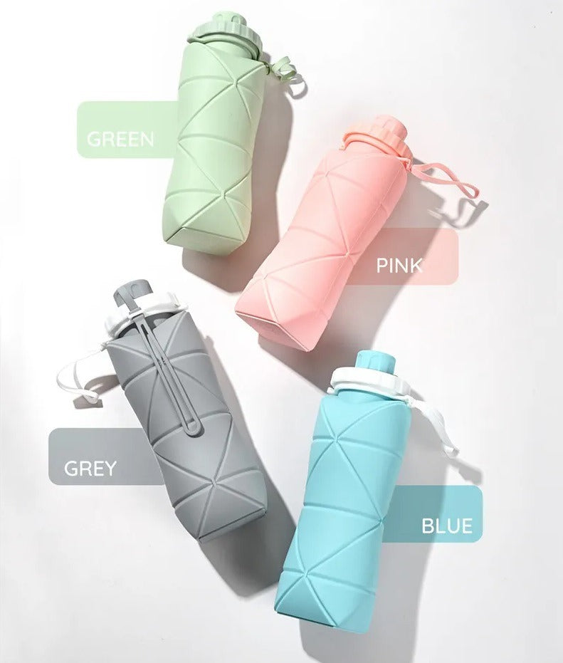 600ML Silicone Foldable Water Bottle β Collapsible, Leak-Proof Travel Bottle